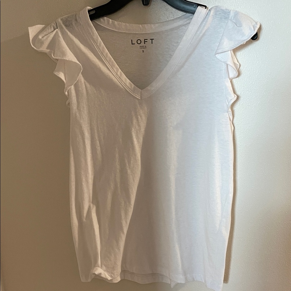 LOFT Cream Ruffle Sleeve Blouse